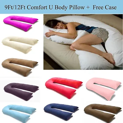 9 Ft / 12 Ft Comfort U Pillow Full Body Maternity Pregnancy Support + Free Case • £17.95