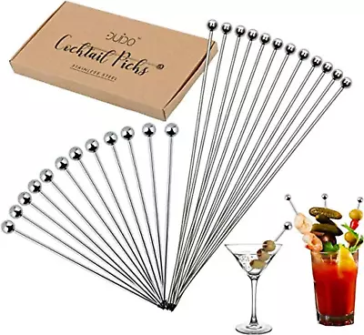 Cocktail Picks Martini Stirrers Toothpicks – (24 Pack / 4 & 8 Inch) Reusable Coc • $29.12