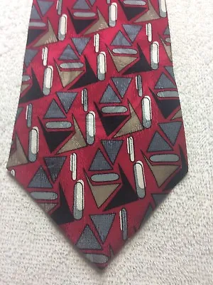 Martin Wong Mens Tie Red With Gray Brown Black And White 4 X 57  • $23.78