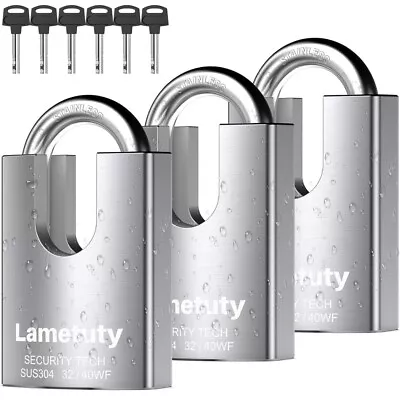 Lametuty 3 Pack Stainless Steel Outdoor Heavy Duty Padlock W/ 6 Keys • $45