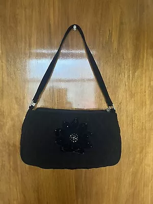 Vera Bradley Classic Black Microfiber Gigi Baguette Evening Purse With Flower • $17