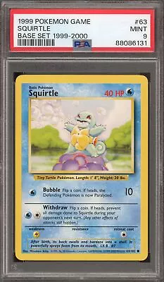 Pokemon Squirtle Base Set Unlimited  4th Print  1999-2000 #63 PSA 9 Mint • $7.50