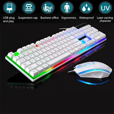 $13.99 • Buy Rainbow LED Wired USB Gaming Keyboard And Mouse Set For PC Laptop PS4 Xbox