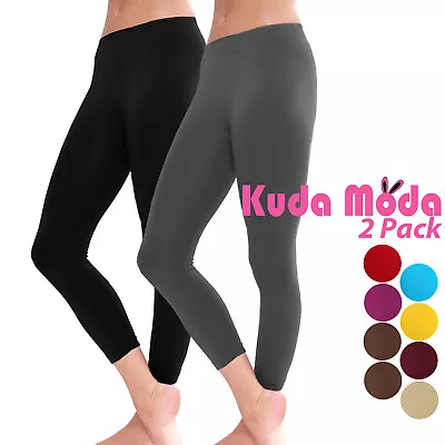 2-Pack Women Basic Solid Stretch Capri Leggings Skinny Slim Fit XS Small Medium • $6.95