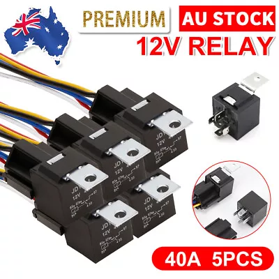DC 12V 40 Amp Car SPDT Automotive Relay DC 5 Pin 5 Wires With Harness Socket AU • $16.95