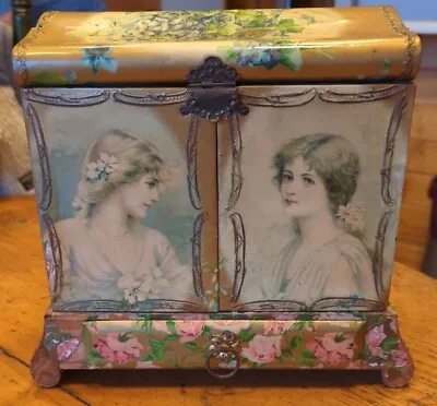 Celluloid Vanity Dresser Box 10 X 11 X 4.5  Brass Hardware Antique Victorian • $152