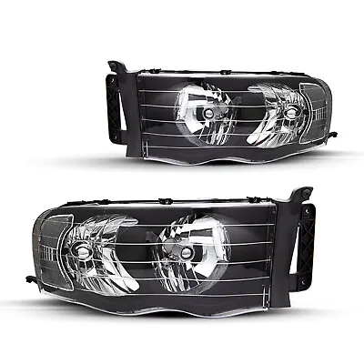 LH & RH Pair Headlights For 02-05 Dodge Ram 1500 2500 3500 Black Clear Headlamp • $59.99