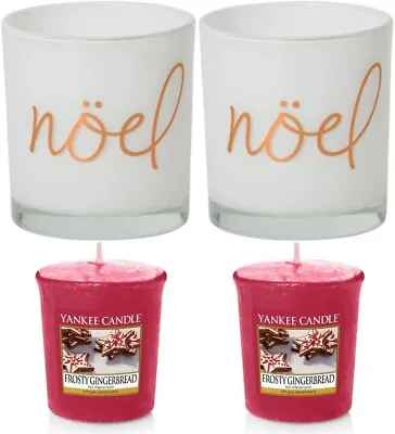 Yankee Candle Frosty Gingerbread Votive Candle And Noel Votive Holder Pack 2 • £11.99