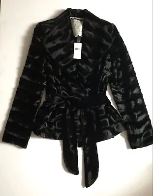 NWT MILLY Of New York $425 Size 8 Black Faux Fur Lightweight Jacket • $125