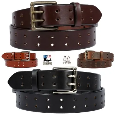 DOUBLE HOLE DUAL PRONG BELT - Thick Wide Heavy Duty 4 Colors Amish Handmade USA • $61.99