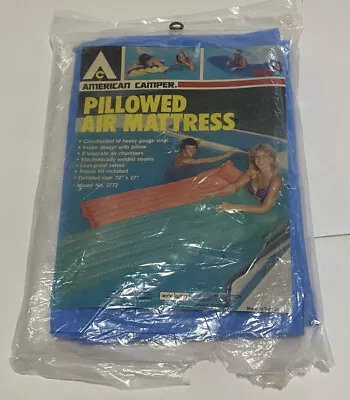 Vtg American Camper AIR MATTRESS POOL FLOAT RAFT AIR PILLOWED 72  X 27  Blue NEW • $29.99