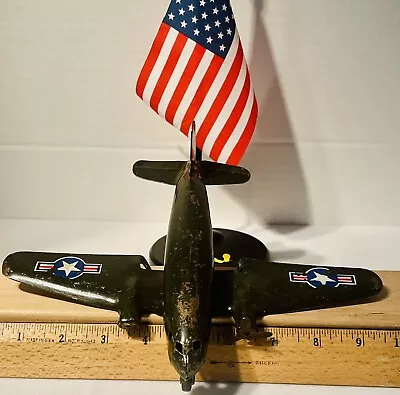 Vtg Marx Wyandotte Tin Airplane Twin Engine WW2 Military Toy 7  1950's Metal • $42.40