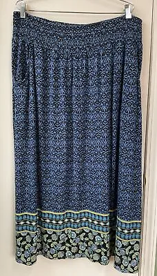 J Jill Maxi Midi Skirt Blue Boho SUPER SOFT Elastic Smocked Pull On Waist Size L • $19.99