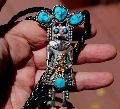 BIG Old Pawn MIKE BEGAY Navajo Sterling Silver Turquoise Stone Kachina Bolo Tie • $565