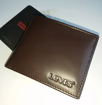 LEVI'S Brown LEATHER Billfold WALLET *COIN POCKET* Cards Coins & Notes LOGO NEW • £39.50