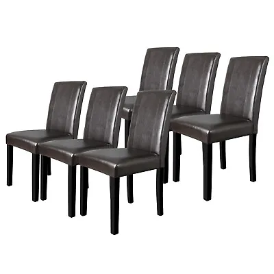 Dining Room Brown Set Of 6 Parson Chairs Kitchen Formal Elegant Leather Design • $194.58