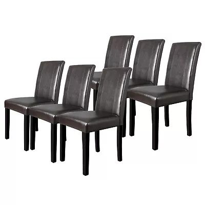 Set Of 6 Dining Room Brown Parson Chairs Kitchen Elegant  Leather Design Formal • $194.58