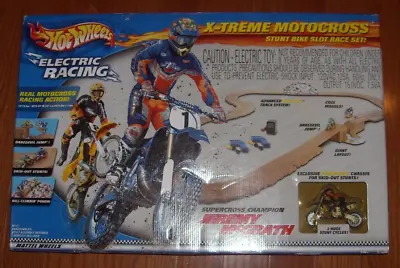 Hot Wheels X-Treme Motocross Electric Stunt Bike Motorcycle Slot Car Set SEALED! • $155