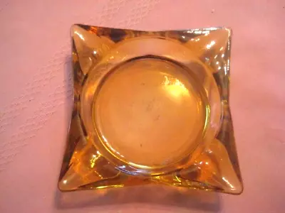 Vintage 1970s Amber Glass Square Cigarette Ashtray  Mid-Century Modern • $5.95