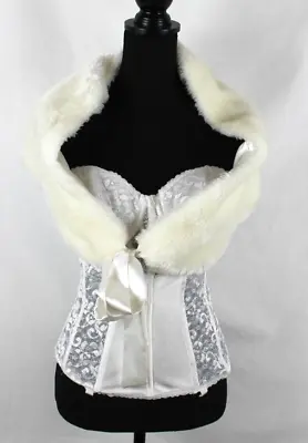 Faux Fur Stole Wrap Off White Bridal Silky Ribbons One Size 13  Wide EUC • $39.96