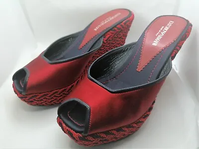£100 • Buy Emporio Armani Wedge High Heel Shoes Peeptoe Size 37 UK 4