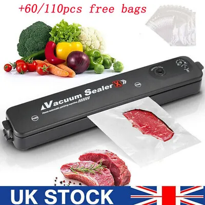 Vacuum Food Sealer Automatic Manual Sealer Dry Wet Pack Machine With 60/110 Bags • £15.99