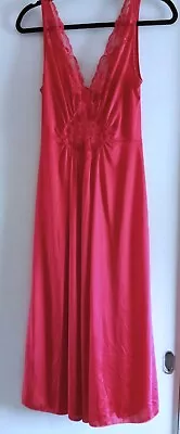 Vintage Vanity Fair Calf Length Nightgown Red Nylon Lacy M Medium • $27.99