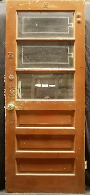 32 X79  Antique Vintage Old SOLID Wood Wooden Entry Door 3 Window Glass 3 Panels • $279.99
