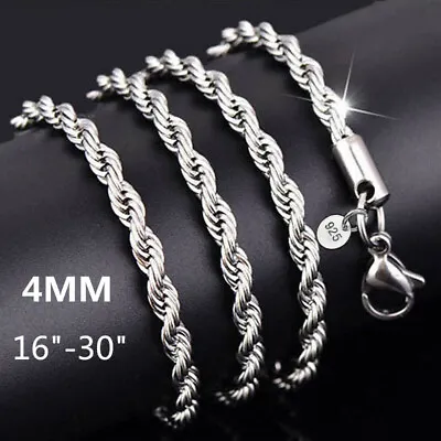 Wholesale 925 Sterling Silver Filled 4MM Twist Rope Chain WOMEN MEN Necklace • $7.35