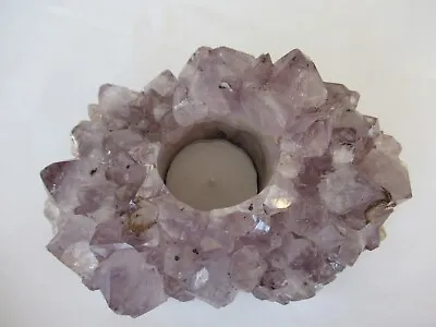 Natural Amethyst Crystal Geode Cluster Tea Light Votive Candle Holder 2.6 Lbs • $19.95