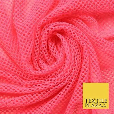 Bright Pink Fish Net Airtex 4mm Hole Mesh Stretch Polyester Jersey Material 4342 • £1.50