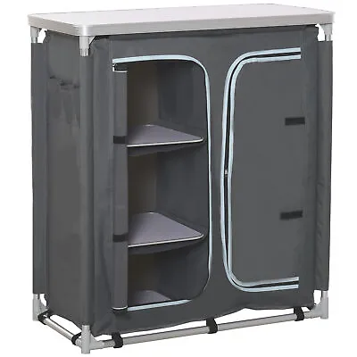 Outsunny Outdoor Aluminum 3-shelf Camping Cupboard Kitchen Station Cook Table • £76.99