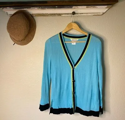 Misook Exclusively Cardigan Sweater Women Size S Teal Ribbed Statement Buttons • $27.43