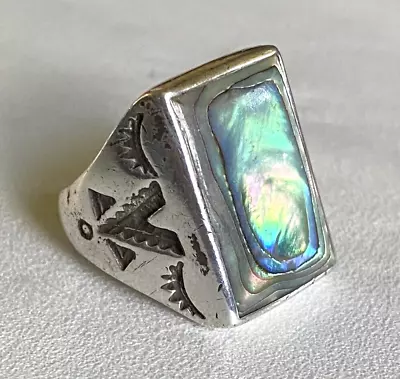 Vintage “Navajo” Bell Trading Post Sterling & Abalone Stamped Ring - Size 11 • $129.99