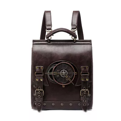 GEARDUKE Retro Men Women Gothic Dieselpunk Steampunk Travel Backpack Leather Bag • $50.47