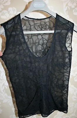 1990s VINTAGE CHANEL Top Camellias Semi-Sheer Stretch Knit-Mesh Camellias Black. • £199.99