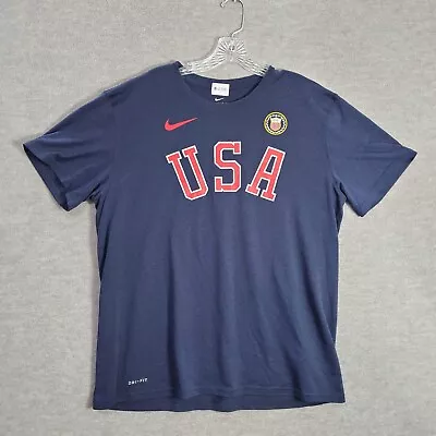 Nike Men Shirt XL Blue Team USA Olympics Athletic Cut Dri Fit Tee Swoosh • $13.91