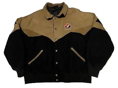 Vintage 90s CHL Hockey Varsity Bomber Jacket Leather Wool NHL Canada Sz Large • $84.99