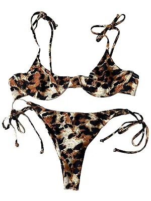 Zaful 2 Piece Bikini Animal Print String Bikini Underwire Size 8 Large • $31.97