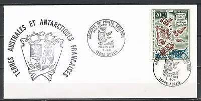 Fr.ANTARCTIC TERRITORY FDC CAPE GEOLOGY ARCHIPELAGO MAP TERRE ADELIE 1-1-71  859 • $27.50