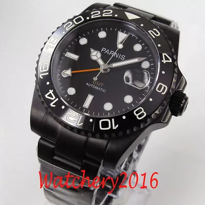 $88.40 • Buy 40mm PARNIS Black Dial Sapphire PVD GMT Luminous Automatic Movement Men's Watch