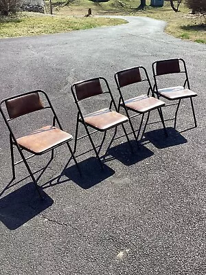 Set Of 4 Vintage Mid Century Modern MCM Folding Metal Card Chairs Brown Wild • $200