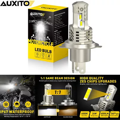 AUXITO H4 Motorcycle/ Bike LED White Headlight High / Low Beam Bulb 9000LM 6500K • £18.99