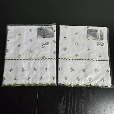 Vintage White/Green Embroidered Butterfly Curtain Panels 60x24 Set Of 2 Unused • $16.80