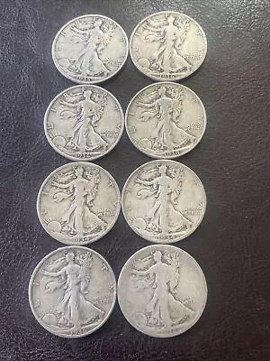 Lot 8 Random Walking Liberty 1/2 Dollar.  $4 Face Value.  Some Semi Key Dates • $68.01