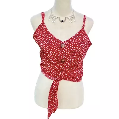 Shein Red Petal Print Button Tie Up Girly  Summer Crop Top Blouse • $8