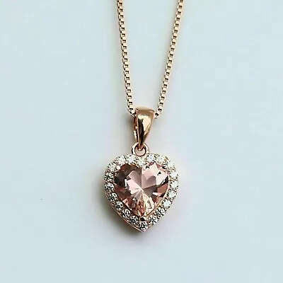 Valentine Gift 1.50Ct Heart Shape Morganite Women's Pendant 14K Rose Gold Finish • $42