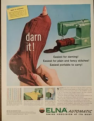 1956 Vintage Elna Automatic Sewing Machine Print Ad Zig Zag Stitch • $8.99