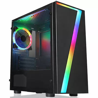 CiT Seven Gaming PC Case Micro ATX Rainbow RGB LED Stripe 120mm Fan MATX Black • £39.99