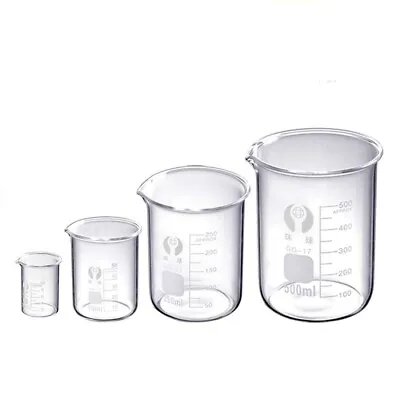 £10.99 • Buy Glass Beaker Set Of 4 (10ml 50ml 250ml 500ml) Lab Glassware Borosilicate Glass
